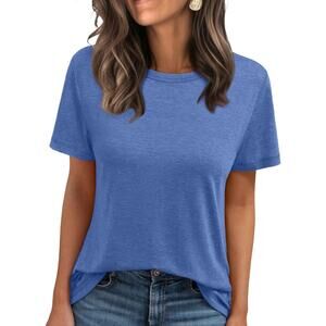 AUTOMET Summer Tops Women Spring Short Sleeve Shirts Royal Blue Size Large